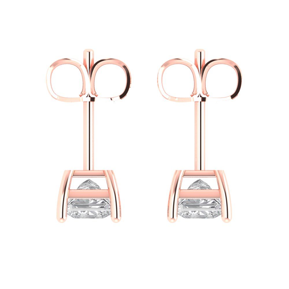 1.5 ctw White Sapphire Studs Earrings | 5.0mm Princess Cut White Gold Push back | April Birthstone