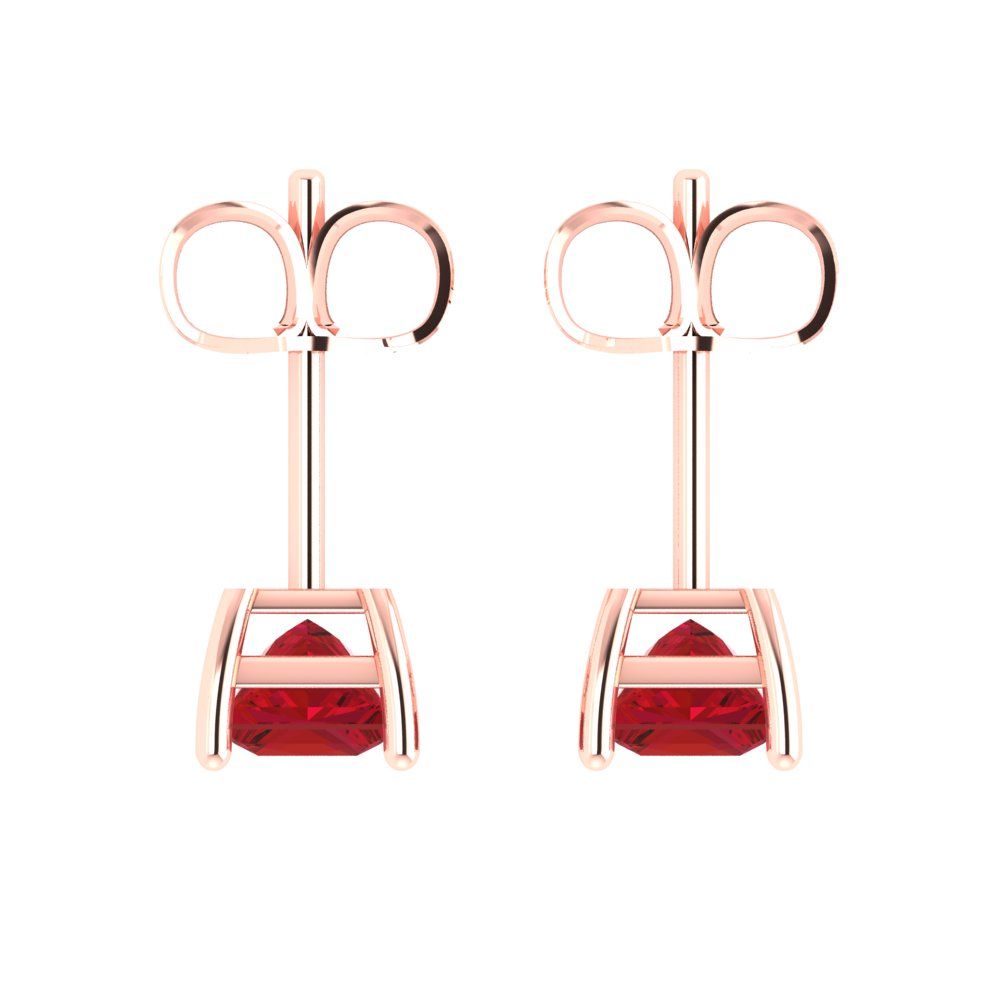 1.5 ctw Ruby Studs Earrings | 5.0mm Princess Cut White Gold Push back | July Birthstone