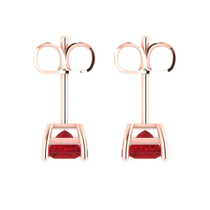 1.5 ctw Ruby Studs Earrings | 5.0mm Princess Cut White Gold Push back | July Birthstone