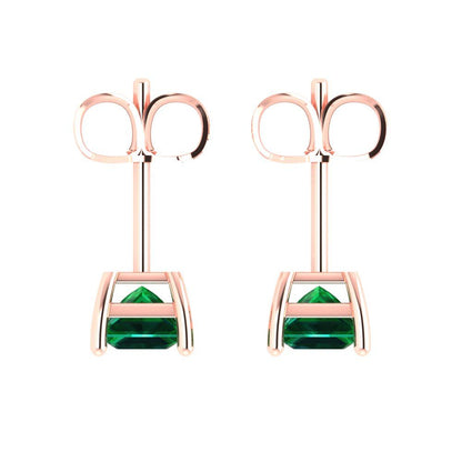 1.5 ctw Emerald Studs Earrings | 5.0mm Princess Cut White Gold Push back | May Birthstone
