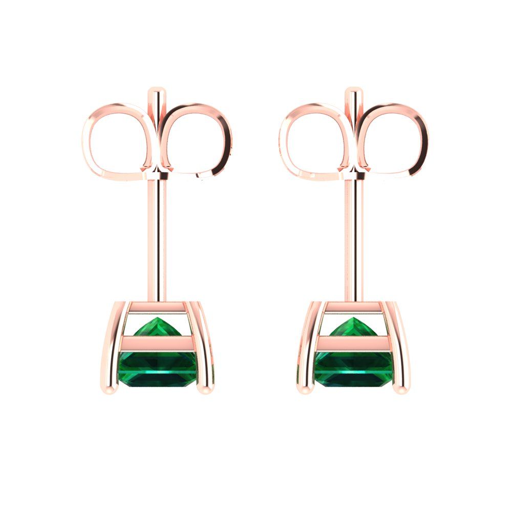 1.5cttw Princess Cut Simulated Emerald Gold-Plated 925 Silver Push Back Stud Earrings