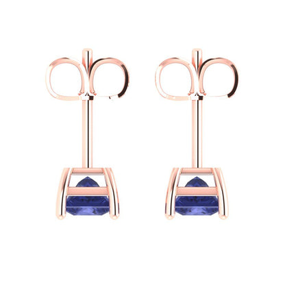 1.5 ctw Tanzanite Studs Earrings | 5.0mm Princess Cut White Gold Push back | December Birthstone