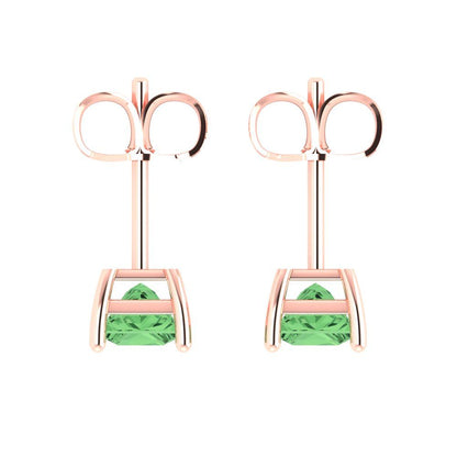 1.5 ctw Green Zirconia Studs Earrings | 5.0mm Princess Cut White Gold Push back | April Birthstone