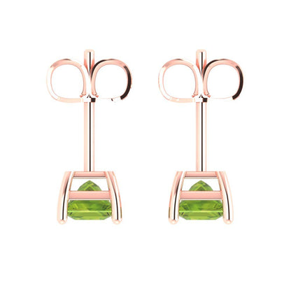 1.5 ctw Peridot Studs Earrings | 5.0mm Princess Cut White Gold Push back | August Birthstone