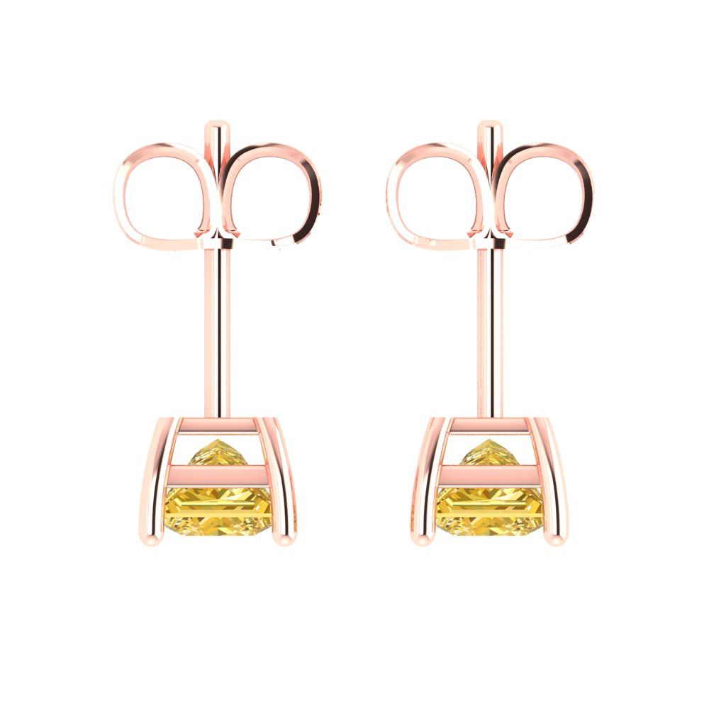 1.5 ctw Yellow Zirconia Studs Earrings | 5.0mm Princess Cut White Gold Push back | April Birthstone