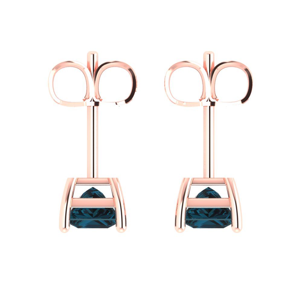 1.5 ctw London Blue Topaz Studs Earrings | 5.0mm Princess Cut White Gold Push back | December Birthstone