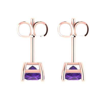1.5 ctw Amethyst Studs Earrings | 5.0mm Princess Cut White Gold Push back | February Birthstone