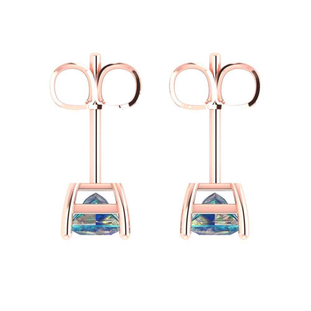 1.5 ctw Blue Moissanite Studs Earrings | 5.0mm Princess Cut White Gold Push back | April Birthstone