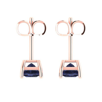 1.5 ctw Blue Sapphire Studs Earrings | 5.0mm Princess Cut White Gold Push back | September Birthstone