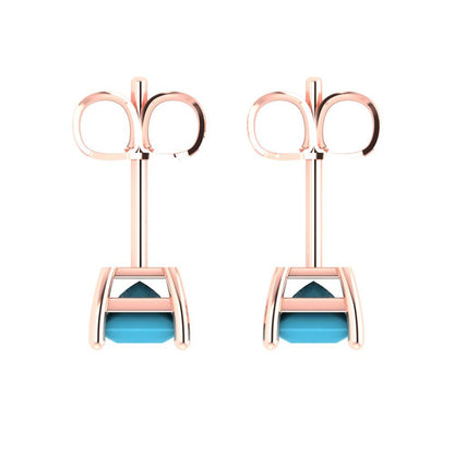 1.5 ctw Turquoise Studs Earrings | 5.0mm Princess Cut White Gold Push back | December Birthstone
