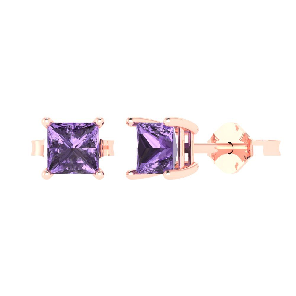 2cttw Princess Cut Simulated Alexandrite Gold-Plated 925 Silver Push Back Stud Earrings