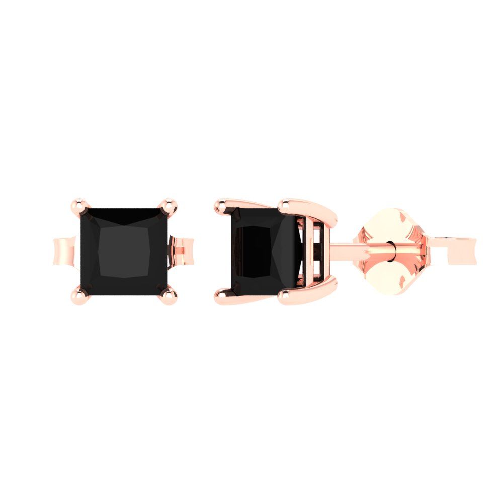 2cttw Princess Cut Natural Onyx Gold-Plated 925 Silver Push Back Stud Earrings