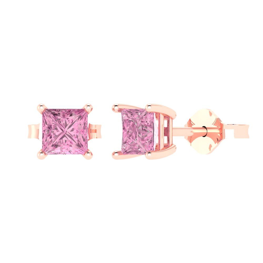 2cttw Princess Cut Simulated Pink Diamond Gold-Plated 925 Silver Push Back Stud Earrings