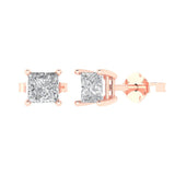 2.0 ct Brilliant Princess Cut Solitaire Studs Natural Diamond Stone Clarity SI1-2 Color G-H Rose Gold Earrings Push back