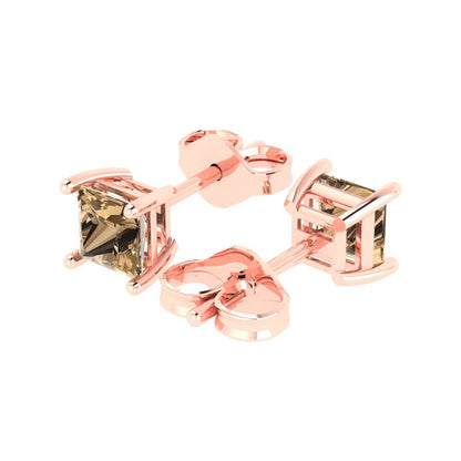 2cttw Princess Cut Simulated Champagne Diamond Gold-Plated 925 Silver Push Back Stud Earrings