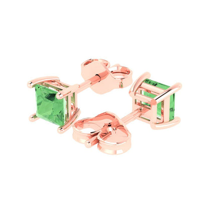 2cttw Princess Cut Simulated Green Diamond Gold-Plated 925 Silver Push Back Stud Earrings