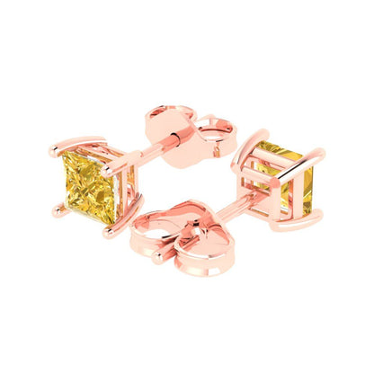 2cttw Princess Cut Natural Citrine Gold-Plated 925 Silver Push Back Stud Earrings