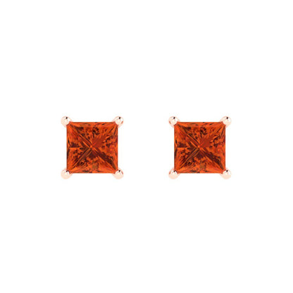 2cttw Princess Cut Simulated Red Diamond Gold-Plated 925 Silver Push Back Stud Earrings