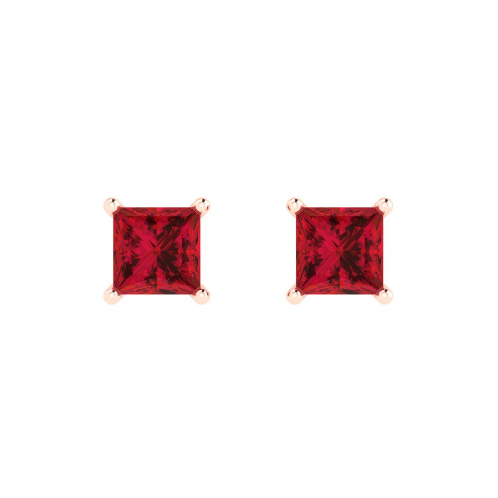 2cttw Princess Cut Simulated Pink Tourmaline Gold-Plated 925 Silver Push Back Stud Earrings