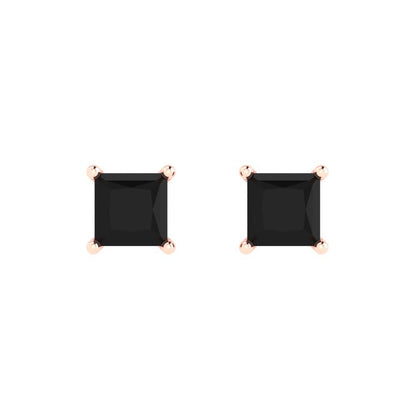 2cttw Princess Cut Natural Onyx Gold-Plated 925 Silver Push Back Stud Earrings