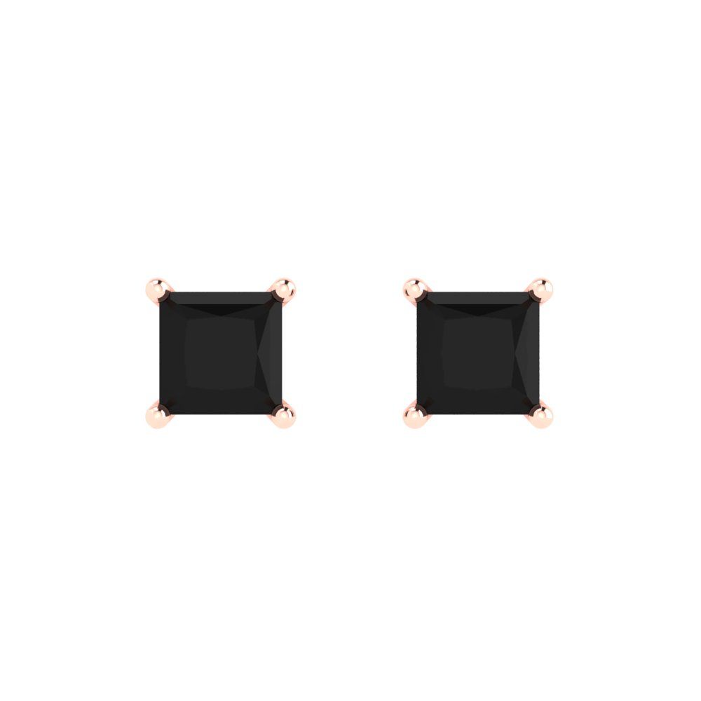 2cttw Princess Cut Natural Onyx Gold-Plated 925 Silver Push Back Stud Earrings