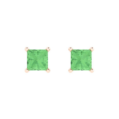 2cttw Princess Cut Simulated Green Diamond Gold-Plated 925 Silver Push Back Stud Earrings