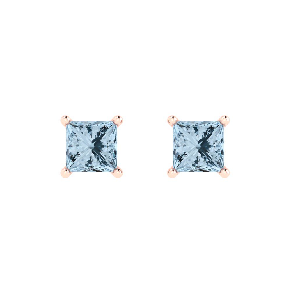 2cttw Princess Cut Simulated Blue Diamond Gold-Plated 925 Silver Push Back Stud Earrings