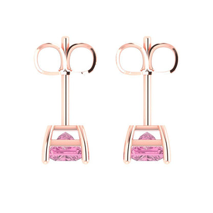2cttw Princess Cut Simulated Pink Diamond Gold-Plated 925 Silver Push Back Stud Earrings