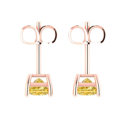 2cttw Princess Cut Simulated Yellow Diamond Gold-Plated 925 Silver Push Back Stud Earrings