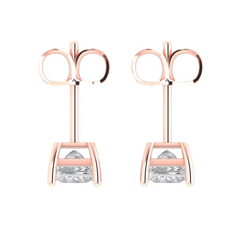 2.0 ct Brilliant Princess Cut Solitaire Studs Natural Diamond Stone Clarity SI1-2 Color G-H Rose Gold Earrings Push back