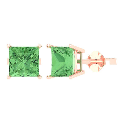 3cttw Princess Cut Simulated Green Diamond Gold-Plated 925 Silver Push Back Stud Earrings