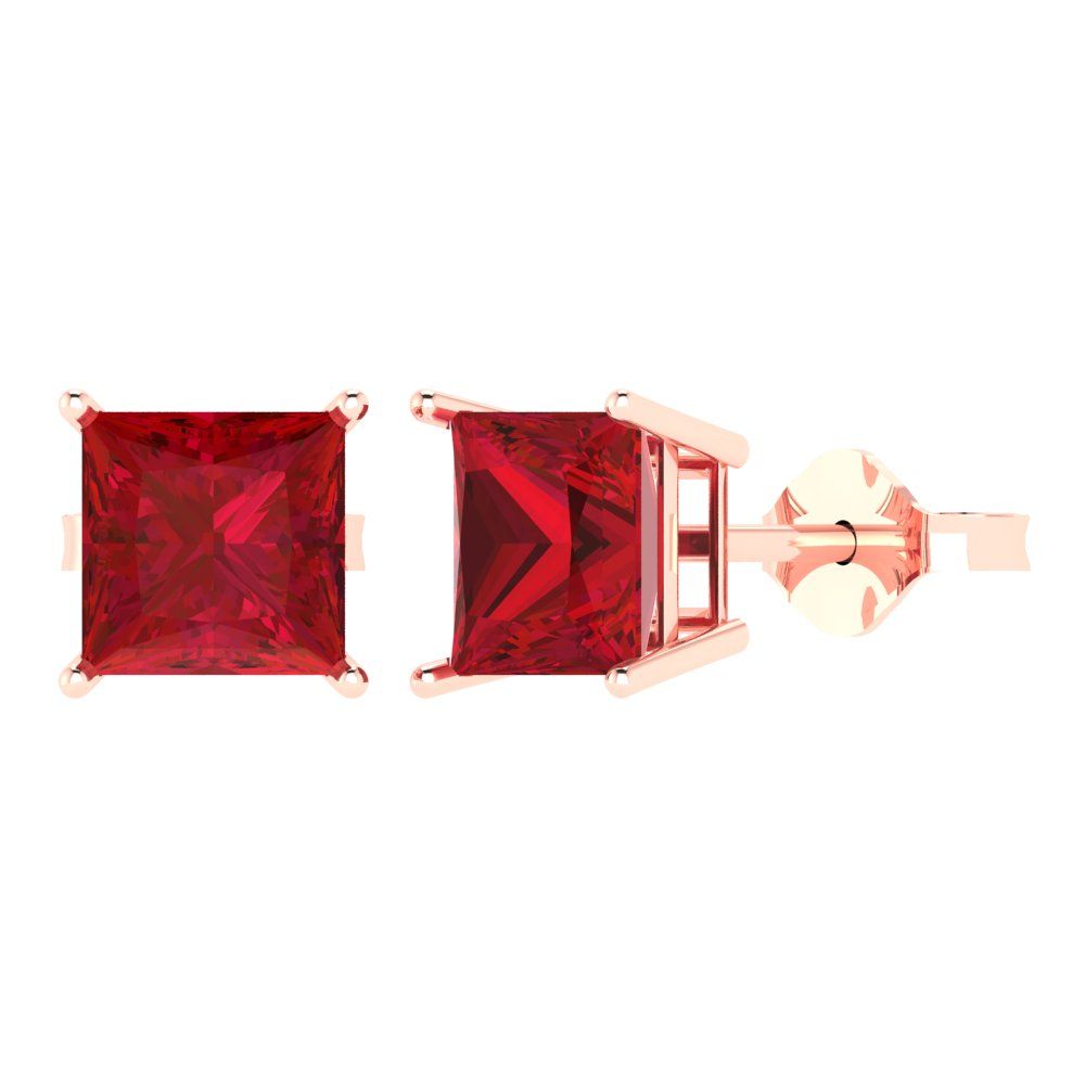 3 ctw Ruby Studs Earrings | 6.5mm Princess Cut White Gold Push Back | July Birthstone