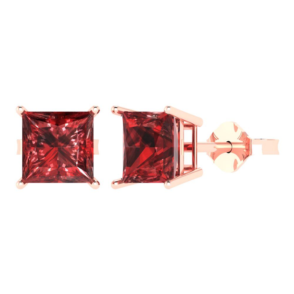 3cttw Princess Cut Natural Garnet Gold-Plated 925 Silver Push Back Stud Earrings