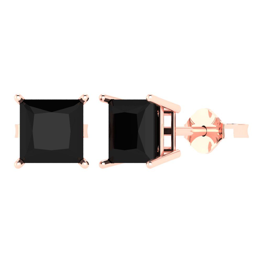 3cttw Princess Cut Natural Onyx Gold-Plated 925 Silver Push Back Stud Earrings