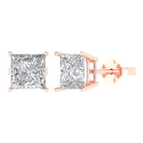3.0 ct Brilliant Princess Cut Solitaire Studs Natural Diamond Stone Clarity SI1-2 Color G-H Rose Gold Earrings Push Back