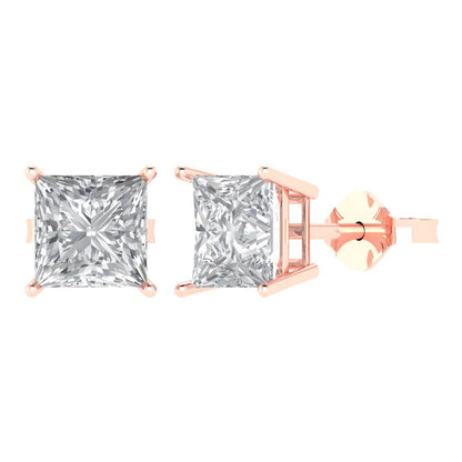 3 ctw Moissanite Studs Earrings | 6.5mm Princess Cut White Gold Push Back | April Birthstone