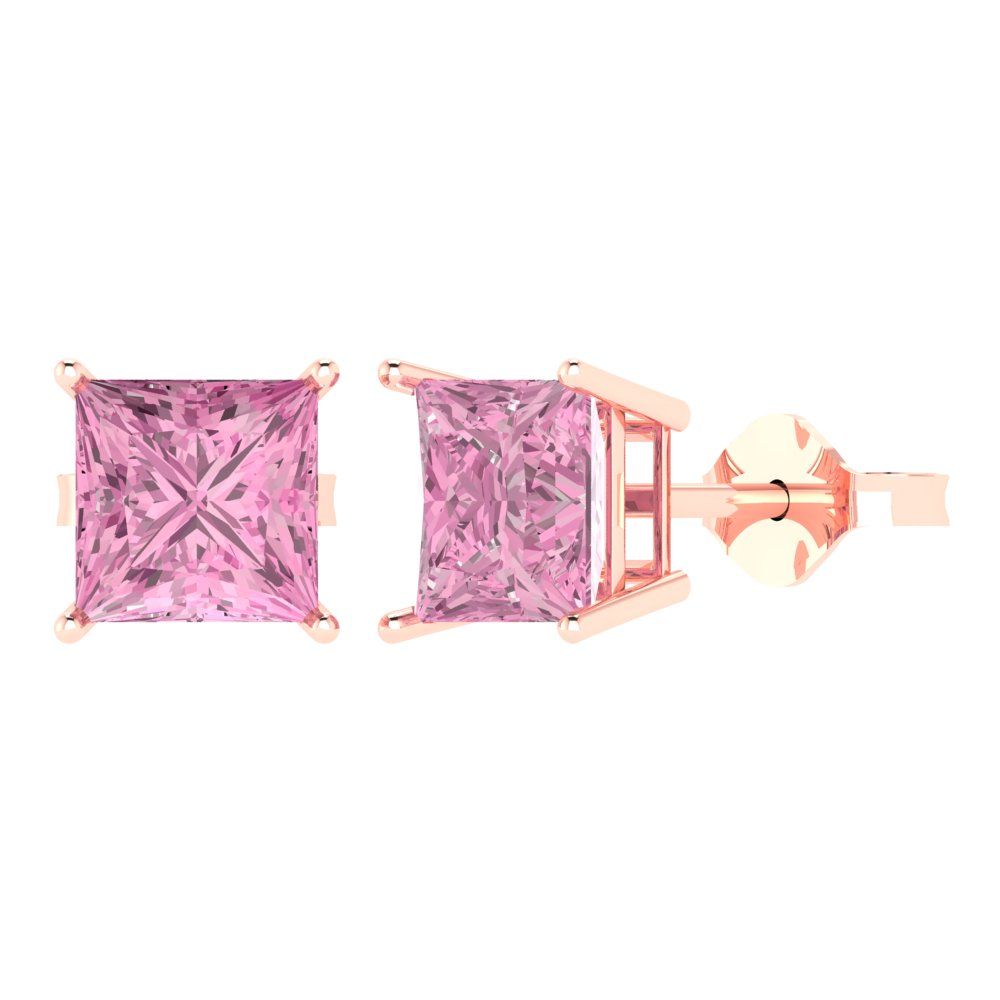 3cttw Princess Cut Simulated Pink Diamond Gold-Plated 925 Silver Push Back Stud Earrings