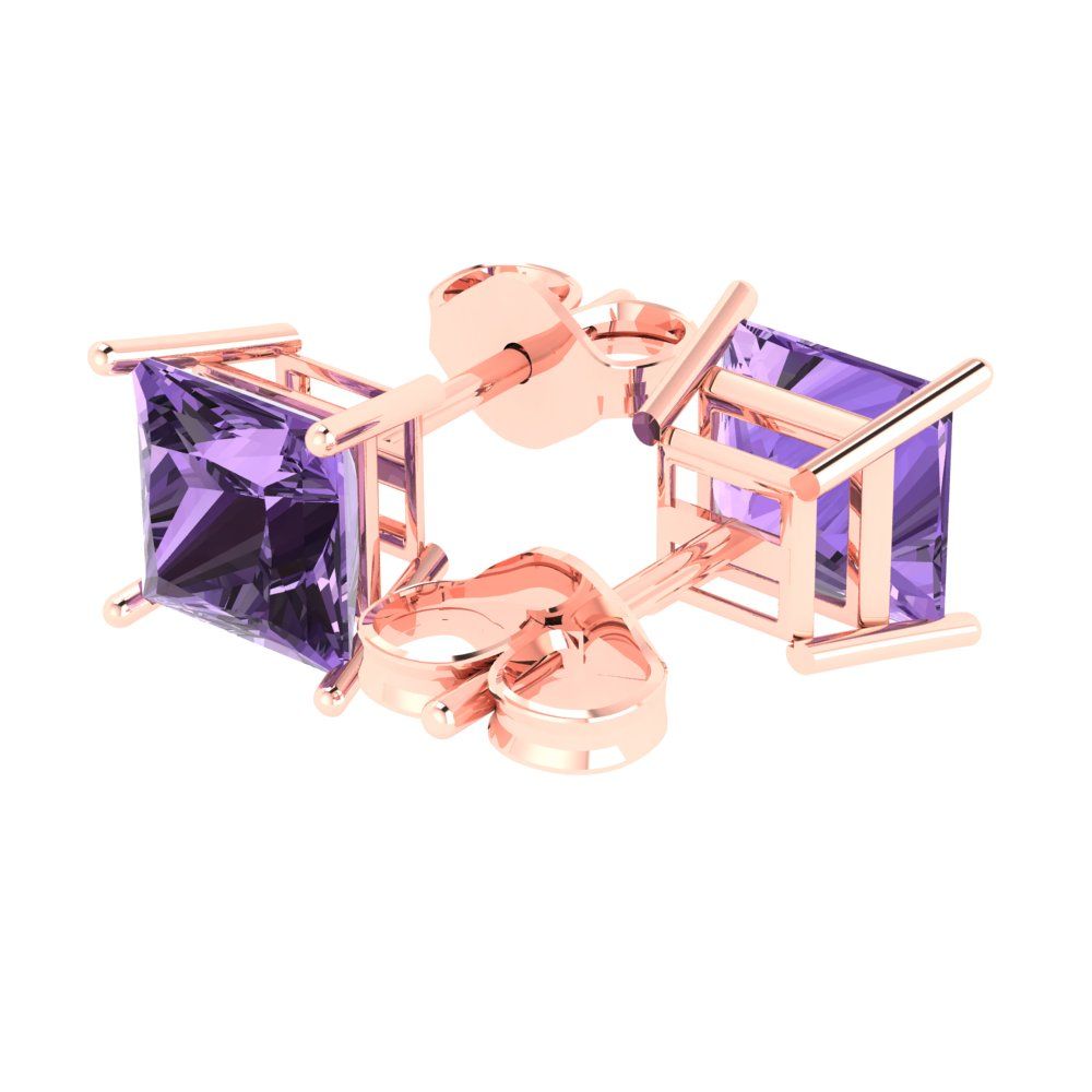 3 ctw Alexandrite Studs Earrings | 6.5mm Princess Cut White Gold Push Back | June Birthstone