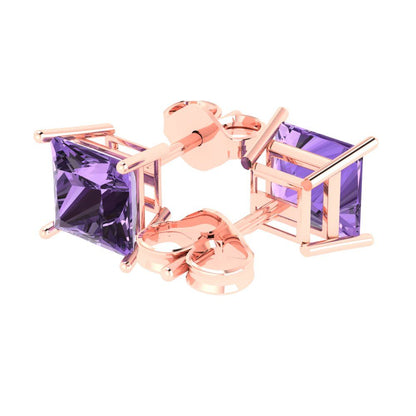 3 ctw Alexandrite Studs Earrings | 6.5mm Princess Cut White Gold Push Back | June Birthstone