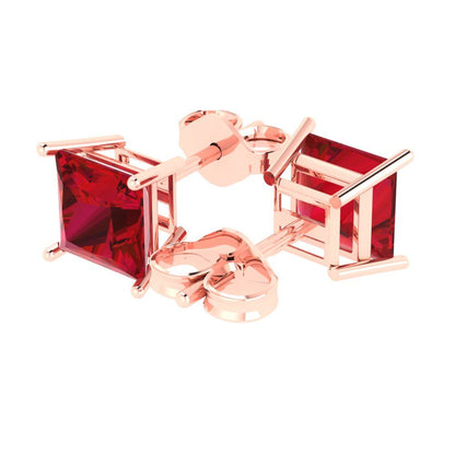 3 ctw Ruby Studs Earrings | 6.5mm Princess Cut White Gold Push Back | July Birthstone