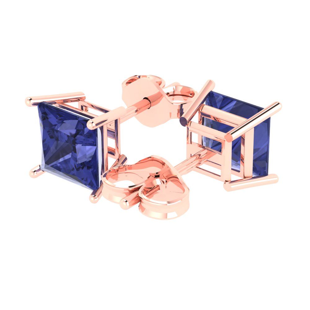 3cttw Princess Cut Simulated Tanzanite Gold-Plated 925 Silver Push Back Stud Earrings