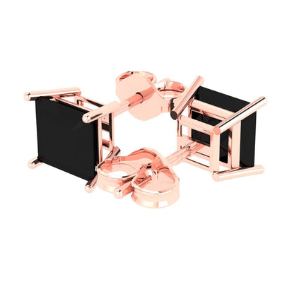 3 ctw Onyx Studs Earrings | 6.5mm Princess Cut White Gold Push Back | July Birthstone