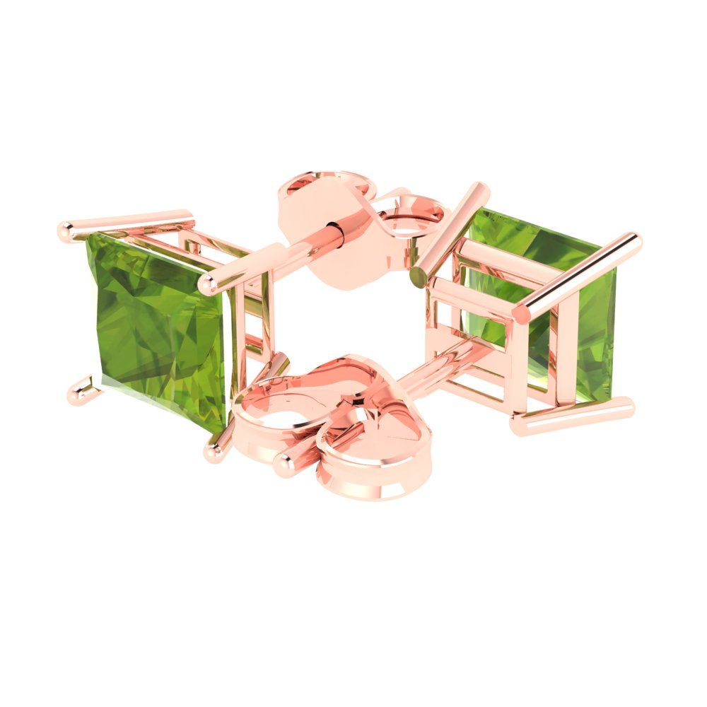 3cttw Princess Cut Natural Peridot Gold-Plated 925 Silver Push Back Stud Earrings