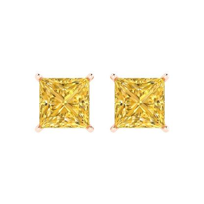 3 ctw Citrine Studs Earrings | 6.5mm Princess Cut White Gold Push Back | November Birthstone