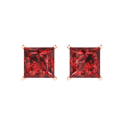 3cttw Princess Cut Natural Garnet Gold-Plated 925 Silver Push Back Stud Earrings