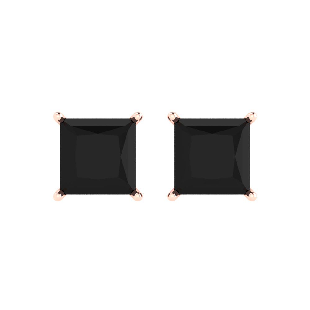 3 ctw Onyx Studs Earrings | 6.5mm Princess Cut White Gold Push Back | July Birthstone