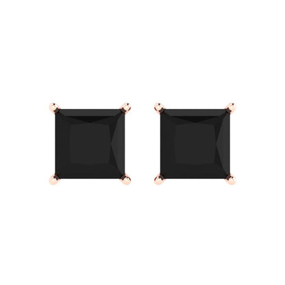 3 ctw Onyx Studs Earrings | 6.5mm Princess Cut White Gold Push Back | July Birthstone