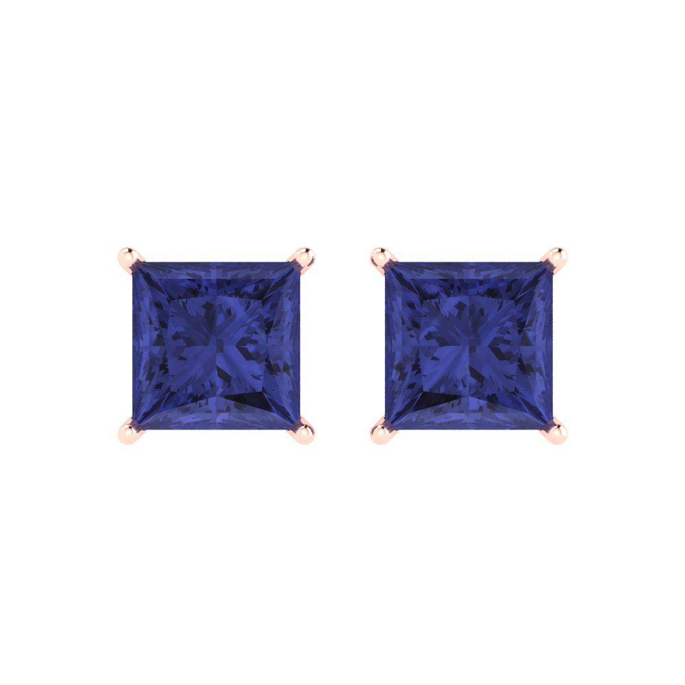3 ctw Tanzanite Studs Earrings | 6.5mm Princess Cut White Gold Push Back | December Birthstone