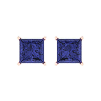 3 ctw Tanzanite Studs Earrings | 6.5mm Princess Cut White Gold Push Back | December Birthstone