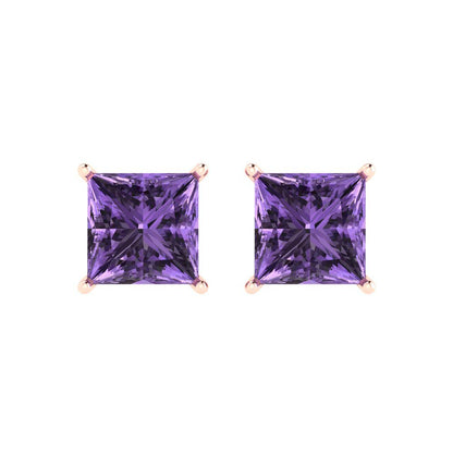3cttw Princess Cut Simulated Alexandrite Gold-Plated 925 Silver Push Back Stud Earrings
